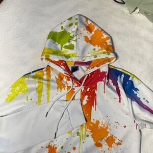 Laidipas Rainbow Paint Splatter Drip Hoodie White Graphic Sweatshirt Small